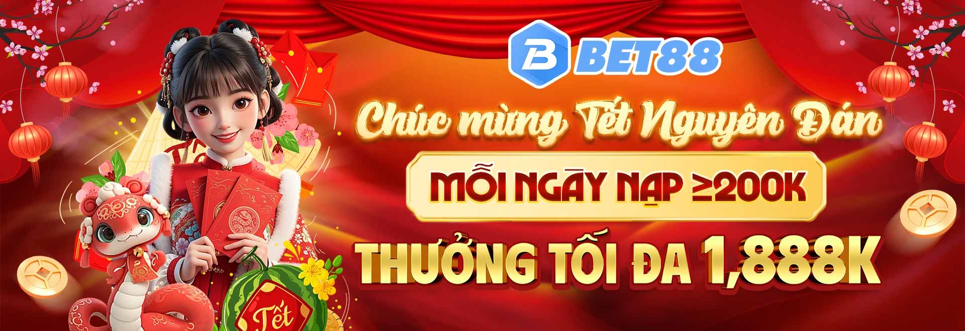 BET88 chúc mừng Tết Nguyên Đán mỗi ngày nạp >200K thưởng tối đa 1,888K
